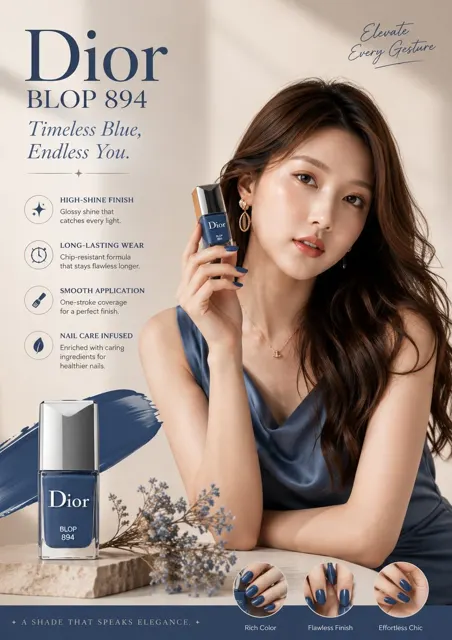 Korean style luxury navy nail polish poster