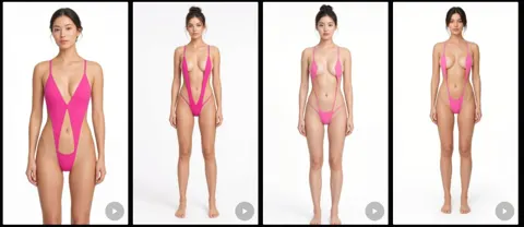 Bright pink v string swimsuit product photography