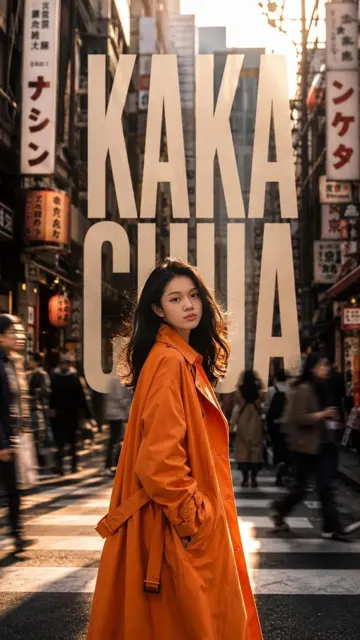 Extreme realistic tokyo high fashion orange streetwear