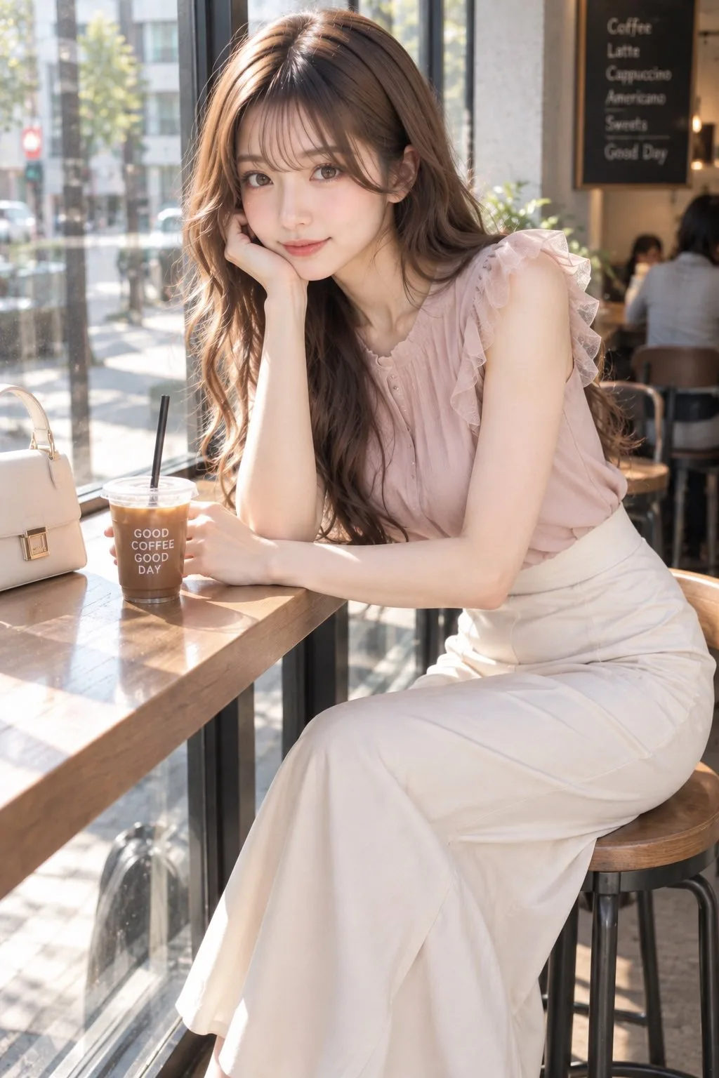 Japanese woman cafe lifestyle portrait — Sonra