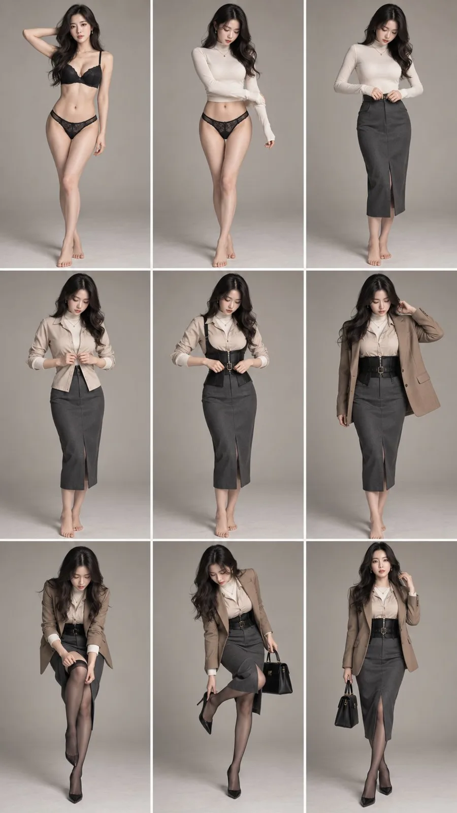Oriental woman fashion dressing sequence grid — Sonra