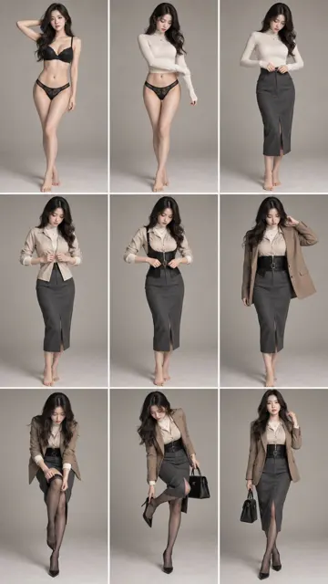 Oriental woman fashion dressing sequence grid