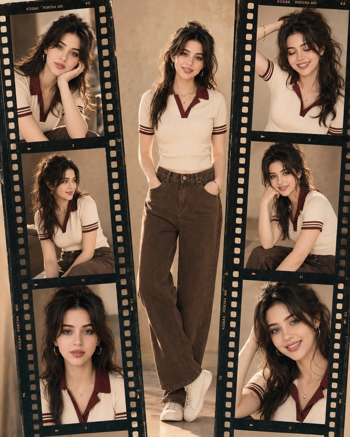 Ultra realistic cinematic vintage fashion film strip collage — After