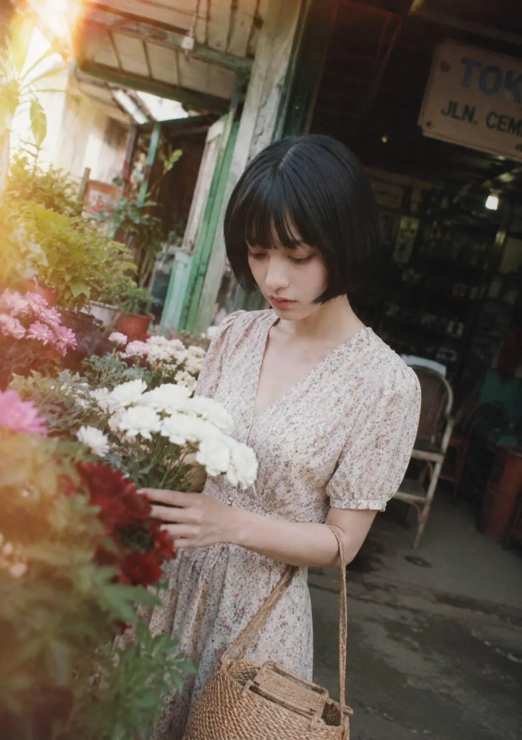 Cinematic dreamy flower shop portrait — After