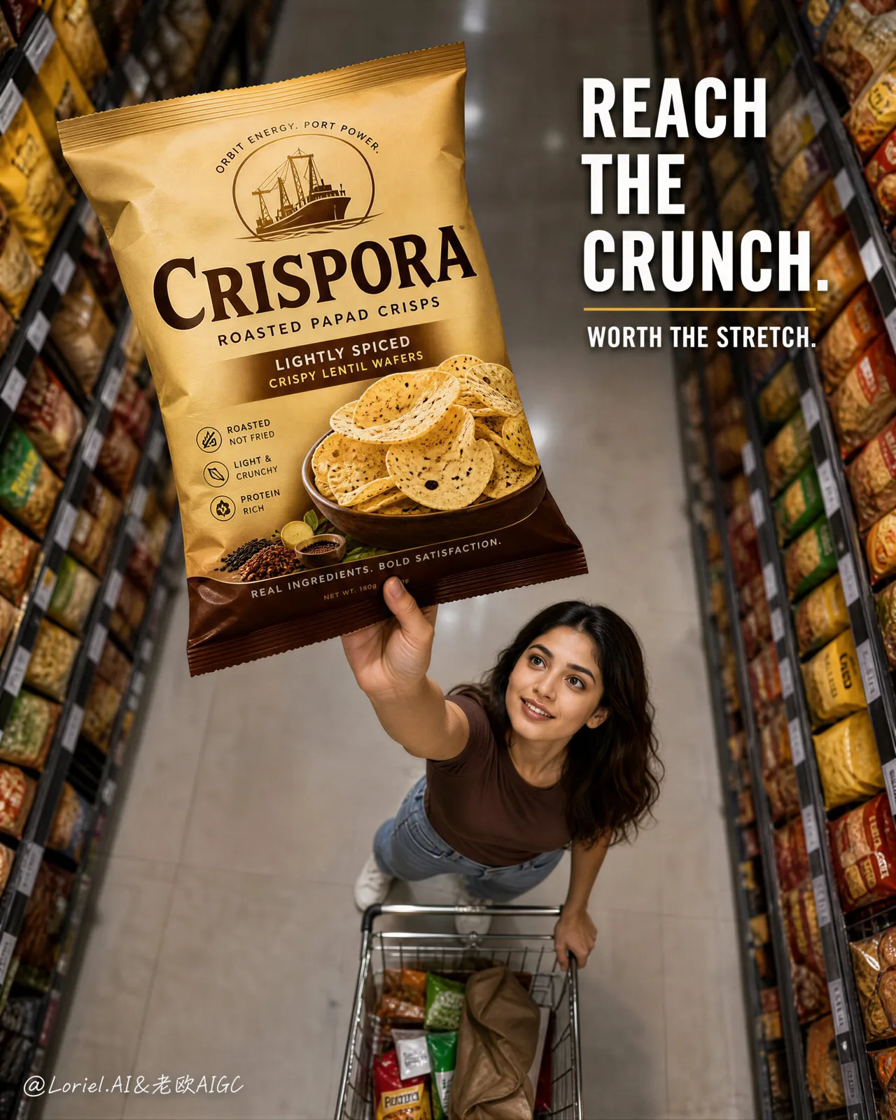 Crispora premium papad snack commercial poster — Sonra