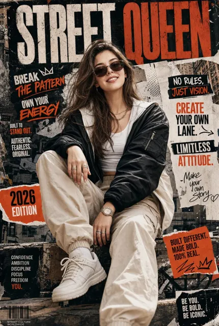 Ultra realistic imax netflix style female street fashion poster