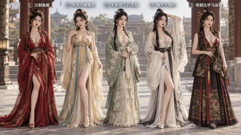 Five femme fatales sexy deep v hanfu full body