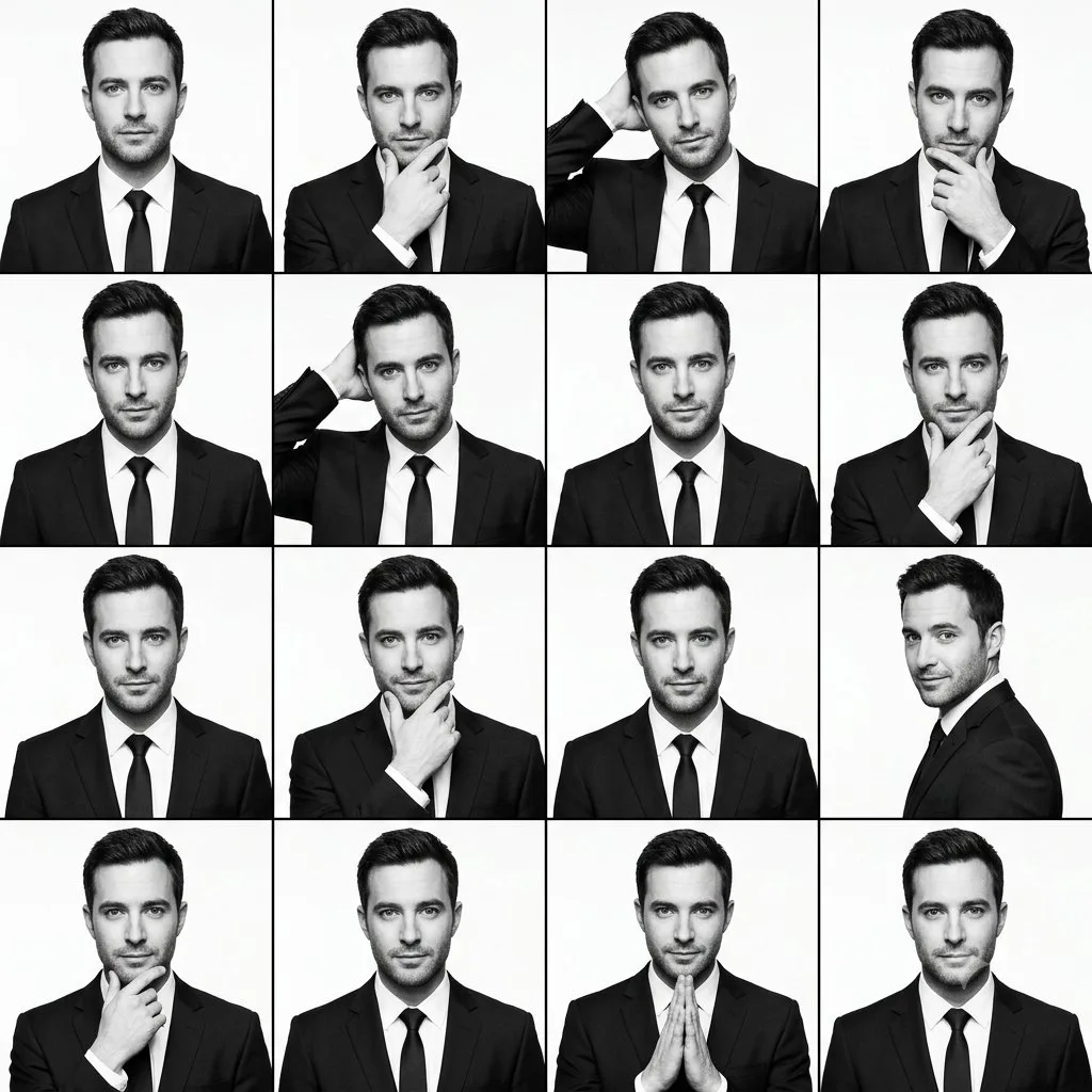 Black and white male expression grid identity swap — After