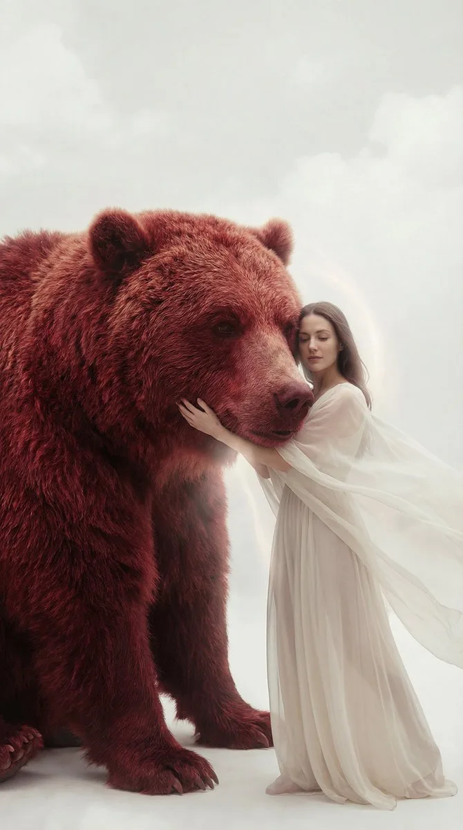 Surreal dream embrace red bear — Sonra
