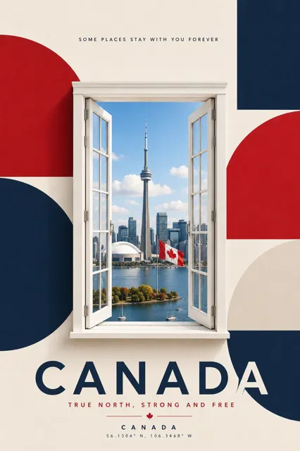 Premium minimalist travel poster window view