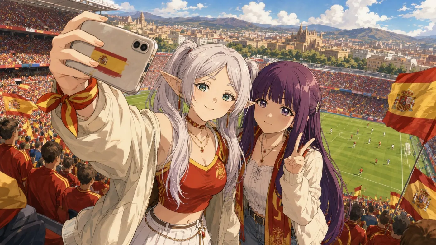 Frieren fern spain soccer match selfie — After