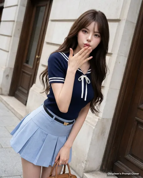 Outdoor korean preppy curvy woman portrait
