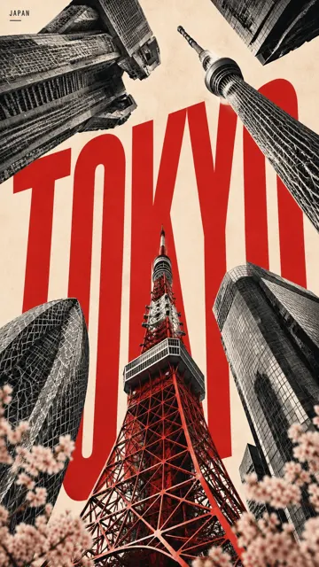 Minimalist city landmark collage poster