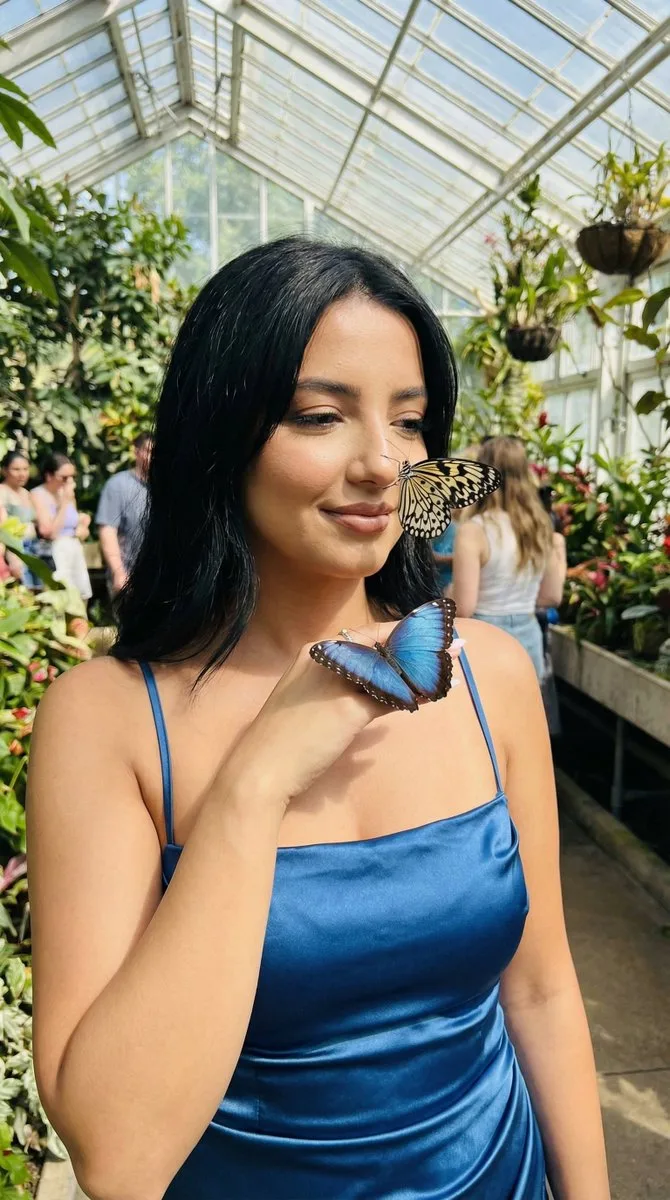 Blue satin girl butterfly encounter — After