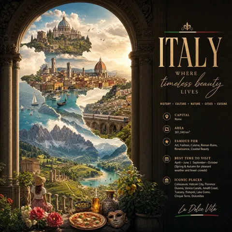 Premium vertical editorial travel poster country outline
