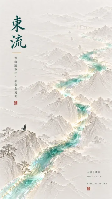 Oriental poetic flowing light negative space poster