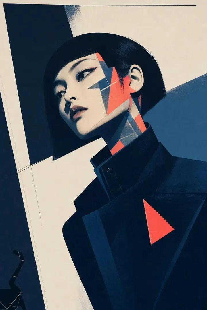 Hard edge modern art east asian woman portrait — After