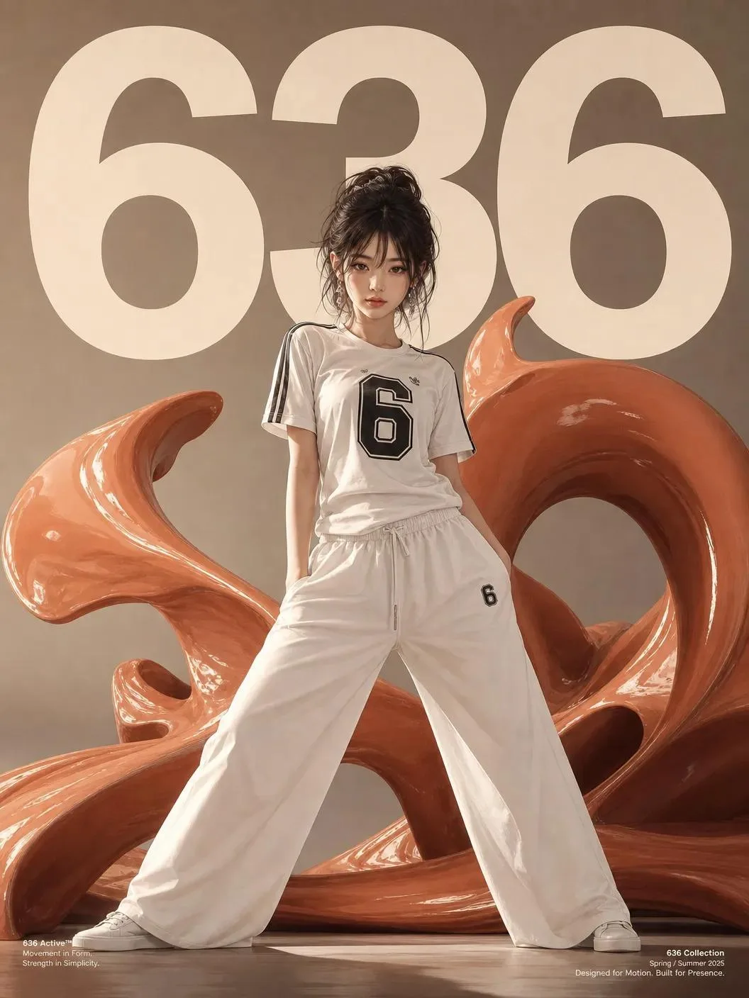 Young korean woman semi realistic anime activewear — After