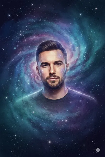 Cosmic watercolor dream portrait