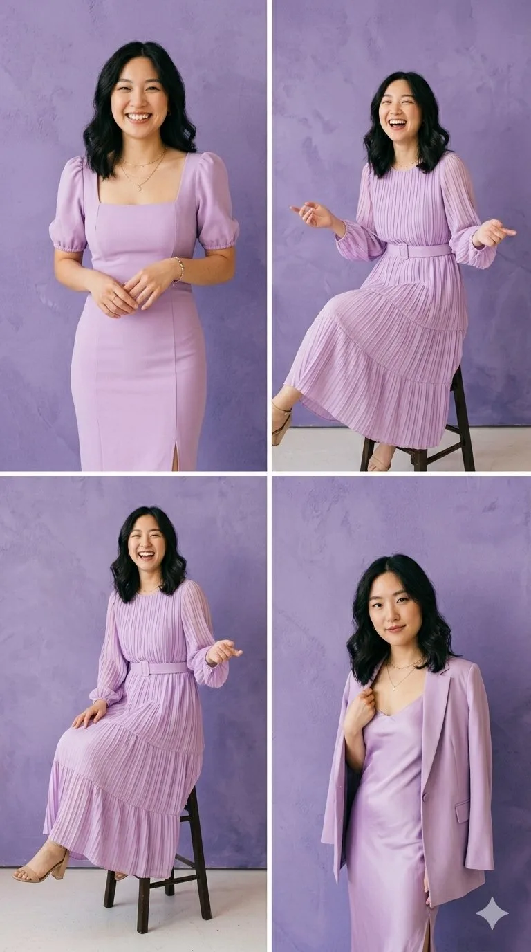 East asian woman lavender fashion photography collage — After