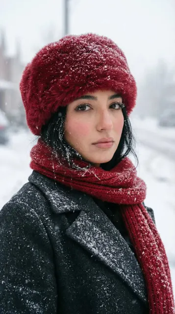 Red hat girl in heavy snow