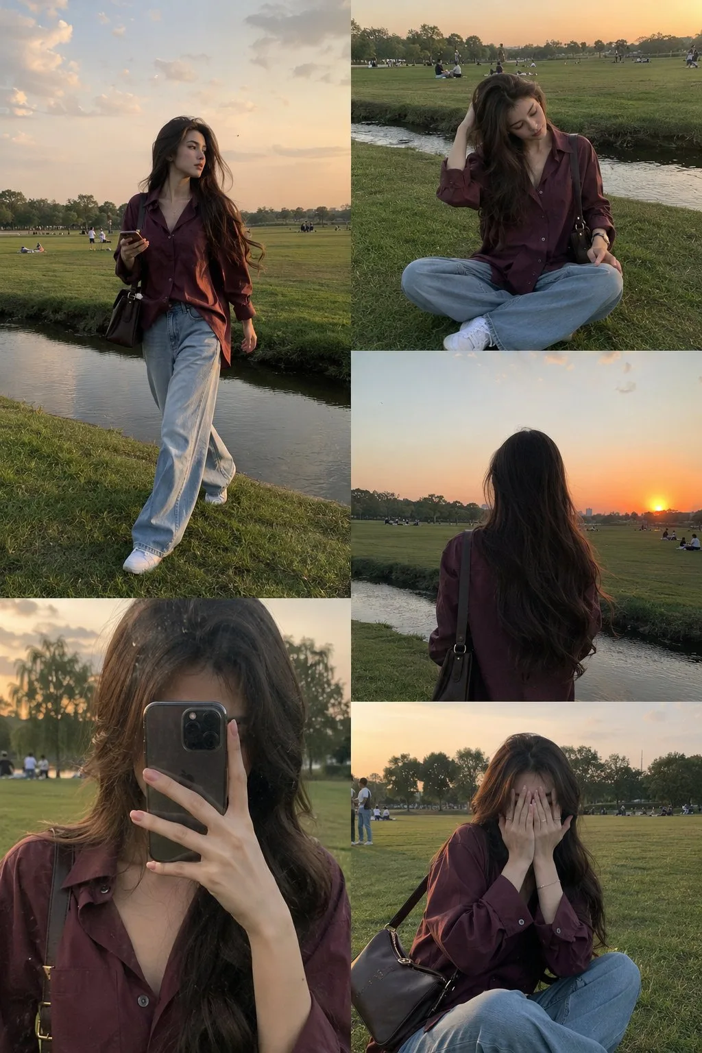 Ultra realistic lifestyle fashion collage park sunset — After