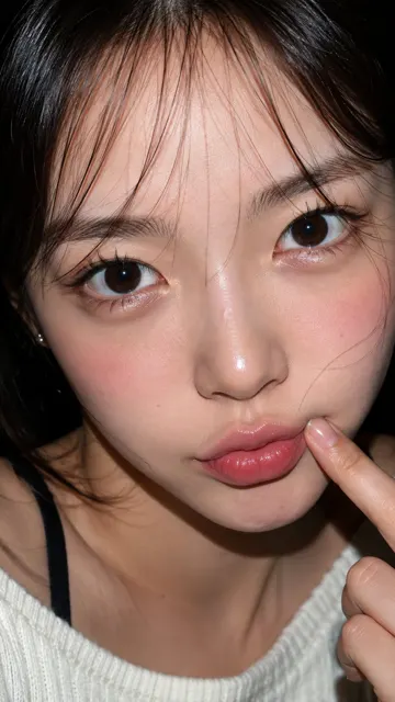 Korean girl makeup macro hard flash closeup
