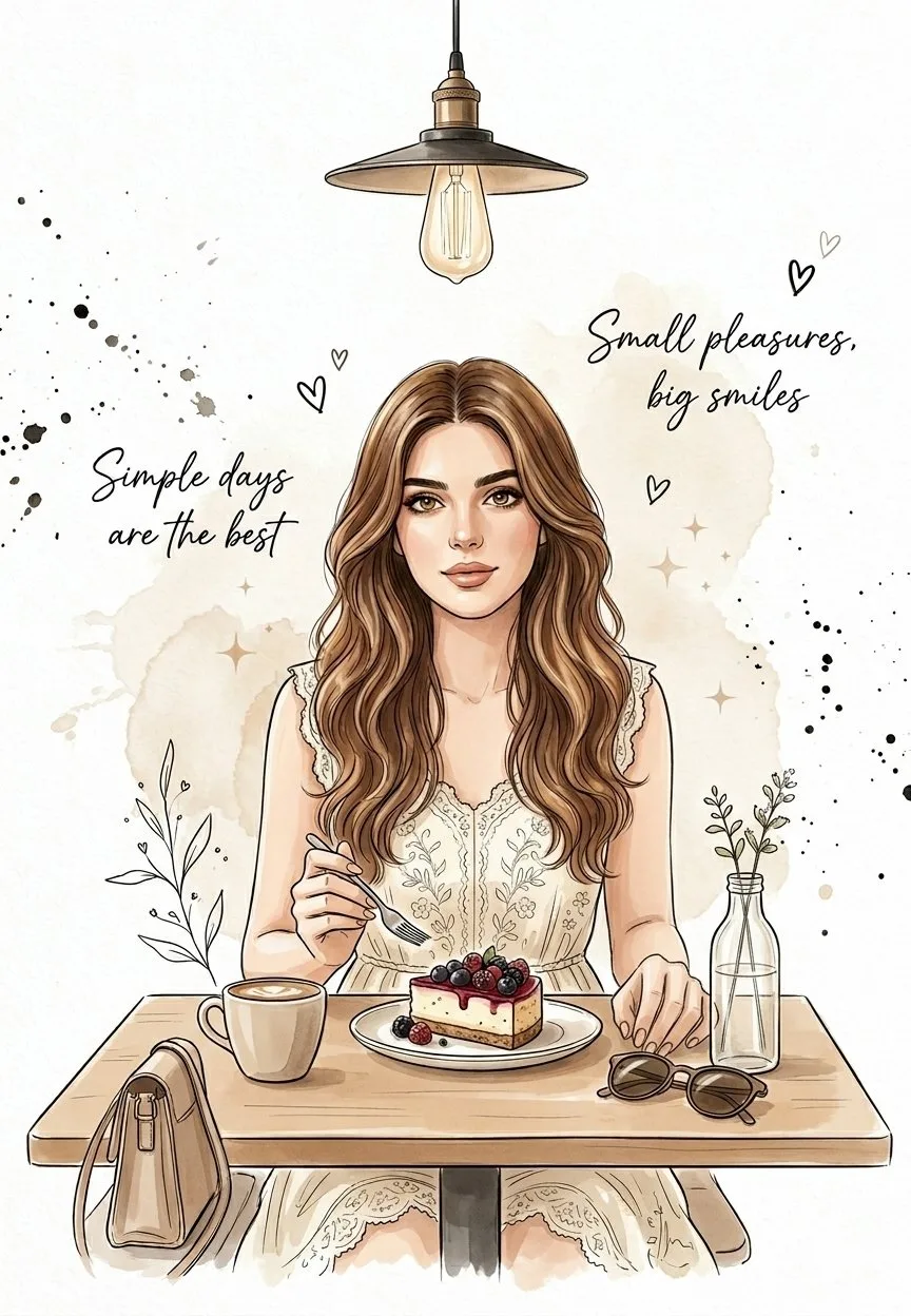 Minimalist watercolor cafe woman illustration — Sonra