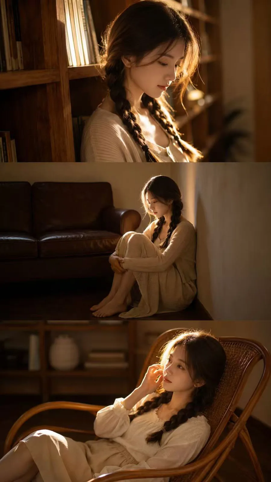 Indoor warm cinematic triple portrait story — Sonra