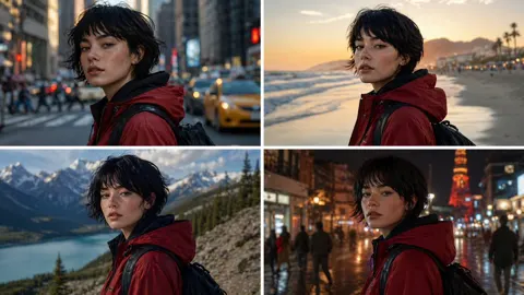 Red jacket girl four scenes