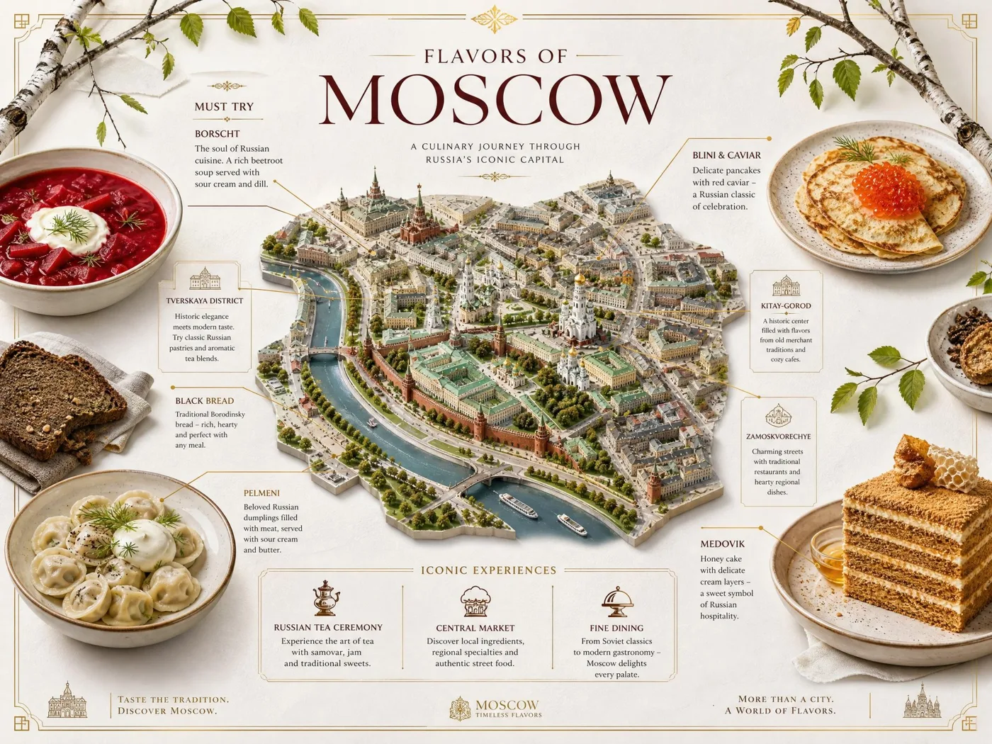 Flavors of moscow luxury travel food infographic poster — Sonra