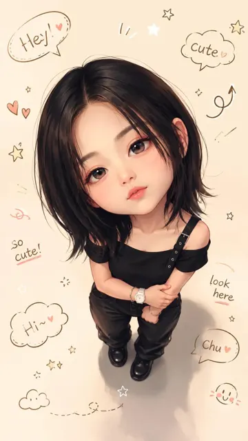 Cute semi realistic chibi caricature prompt