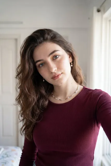Cozy selfie burgundy girl