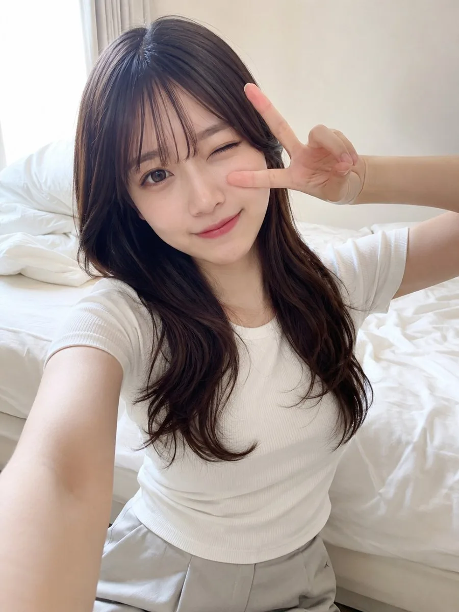 East asian woman bedroom selfie portrait prompt — Sonra
