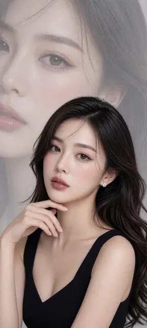 High end east asian beauty portrait double exposure