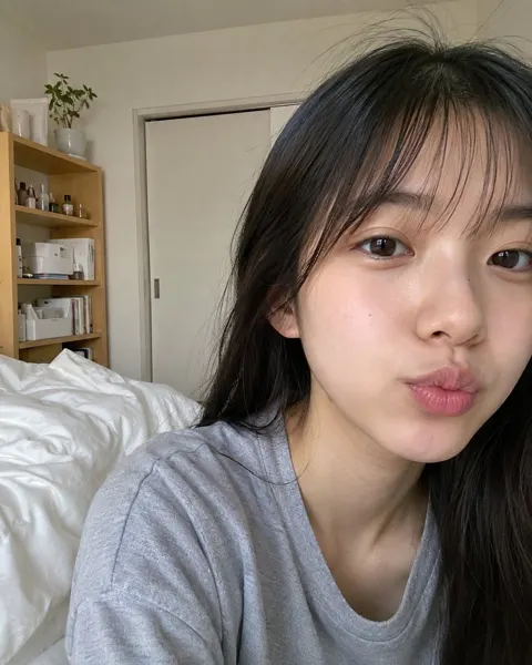 Japanese woman bedroom morning selfie lifestyle