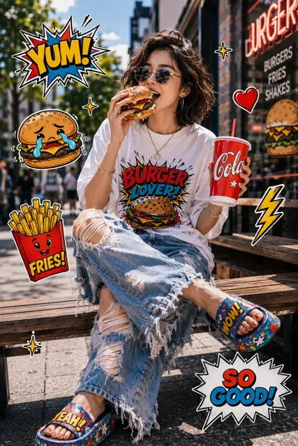 Stylish asian woman pop art mixed media fashion