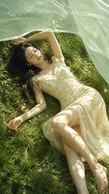 Summer grass veil portrait fashion editorial