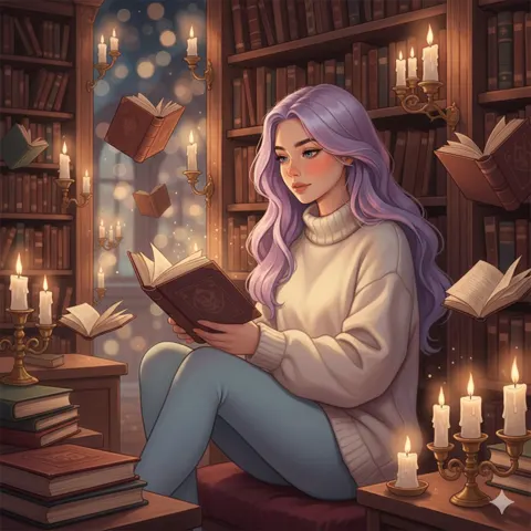 Dreamy magic library girl