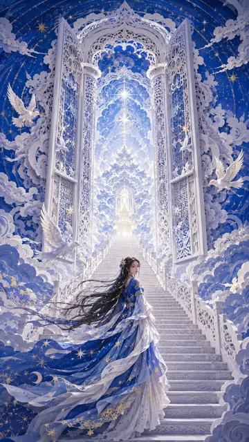 Modern oriental papercut art heavenly gate dreamscape