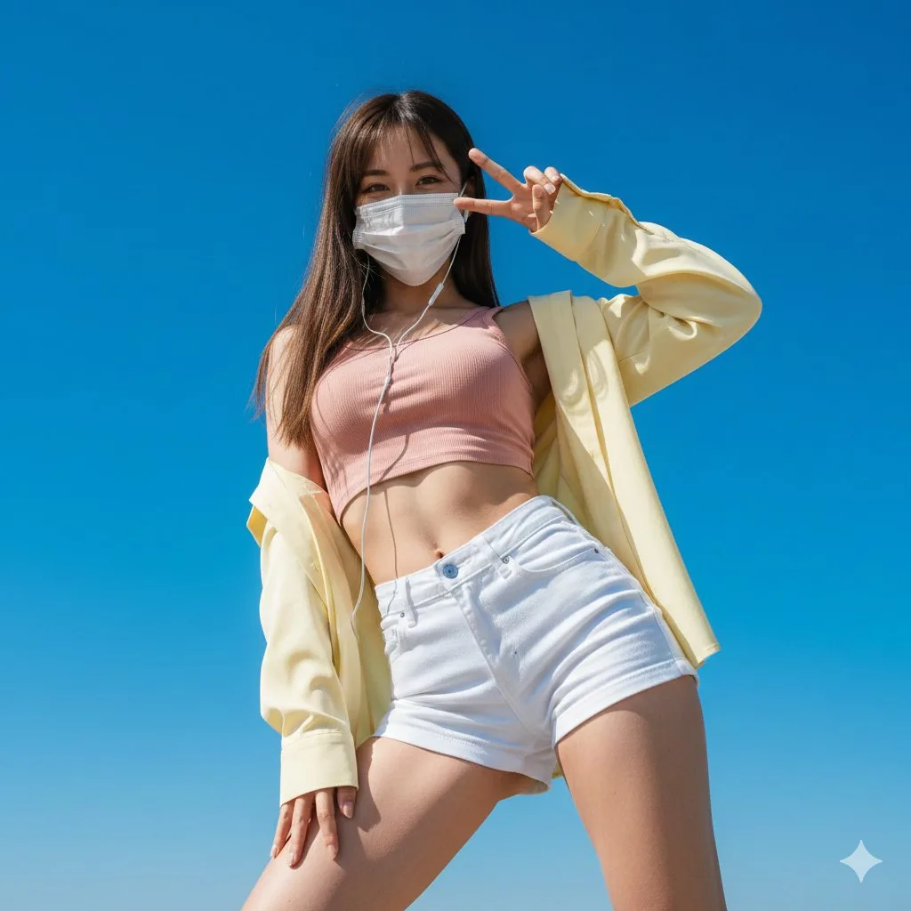 戴口罩的妹子比了个耶 — After