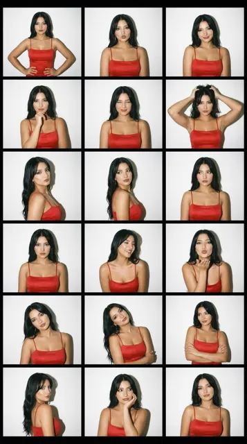 Y2k red satin girl film contact sheet