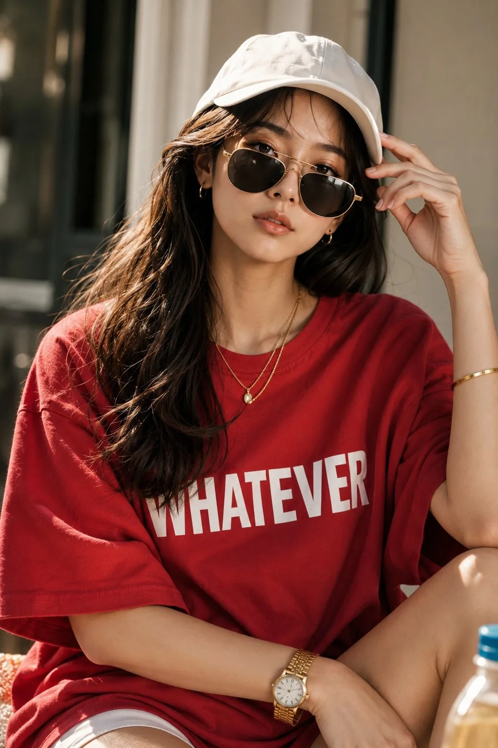 Luxury fashion red tshirt editorial portrait — Sonra
