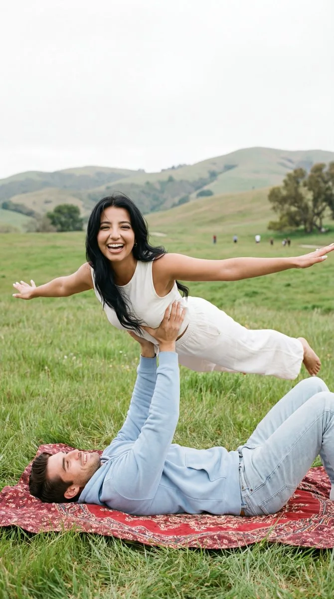 Romantic couple acroyoga sunlight — After