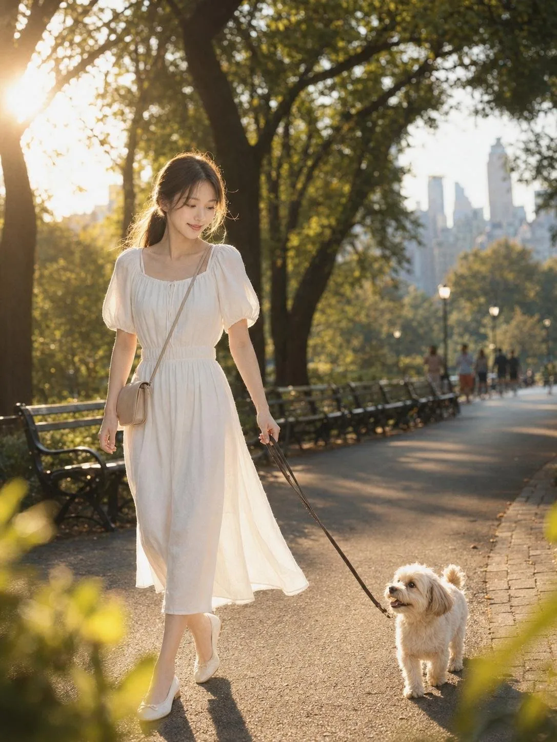 Korean woman toy poodle dumbo brooklyn cinematic portrait — Sonra
