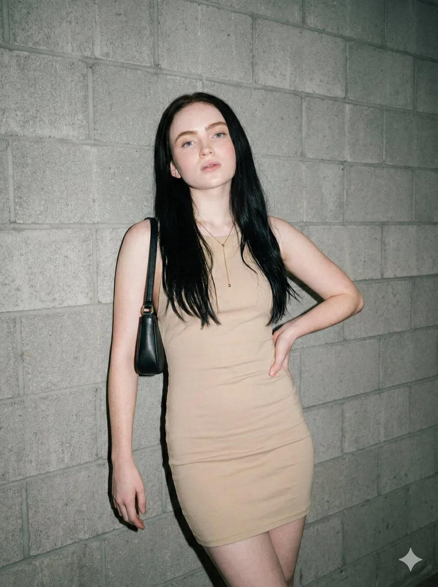 Urban flash beige backless portrait — After