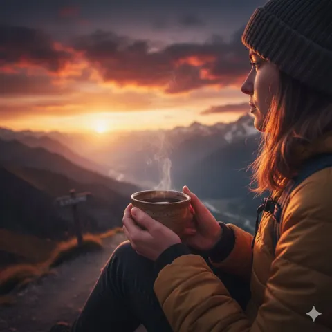 Cozy sunlit latte closeup