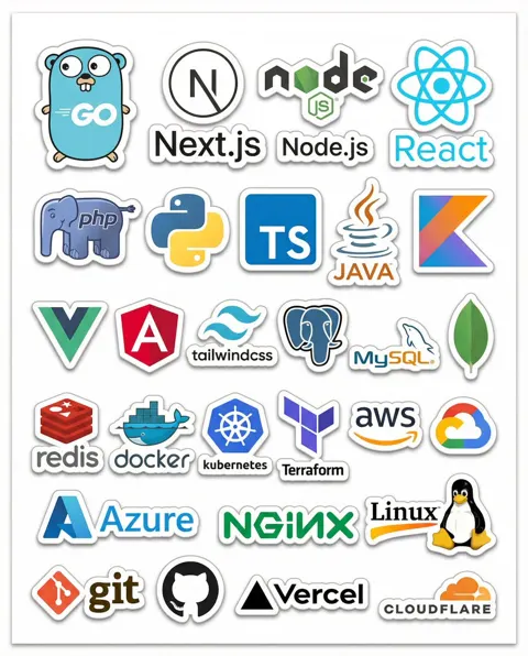 Geeky fullstack tech sticker sheet