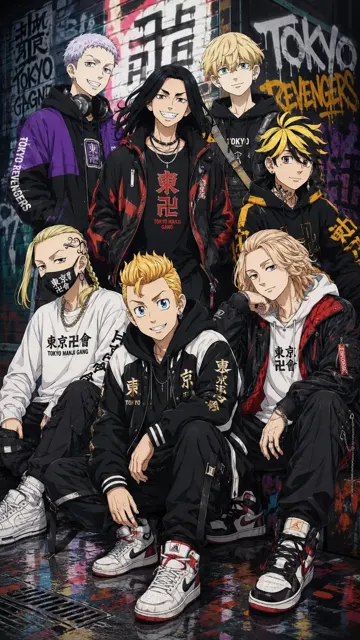 Epic anime crossover streetwear squad portrait