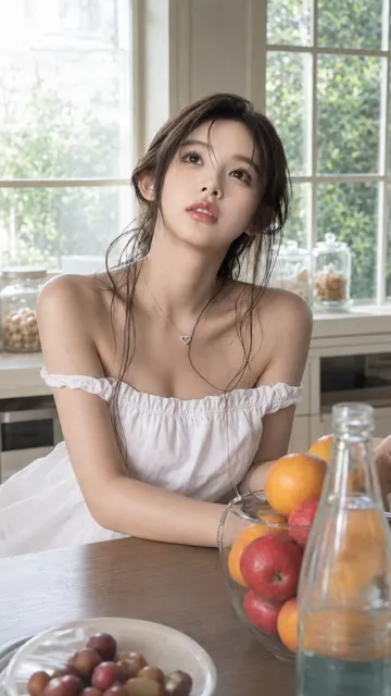 Young east asian woman kitchen lifestyle portrait